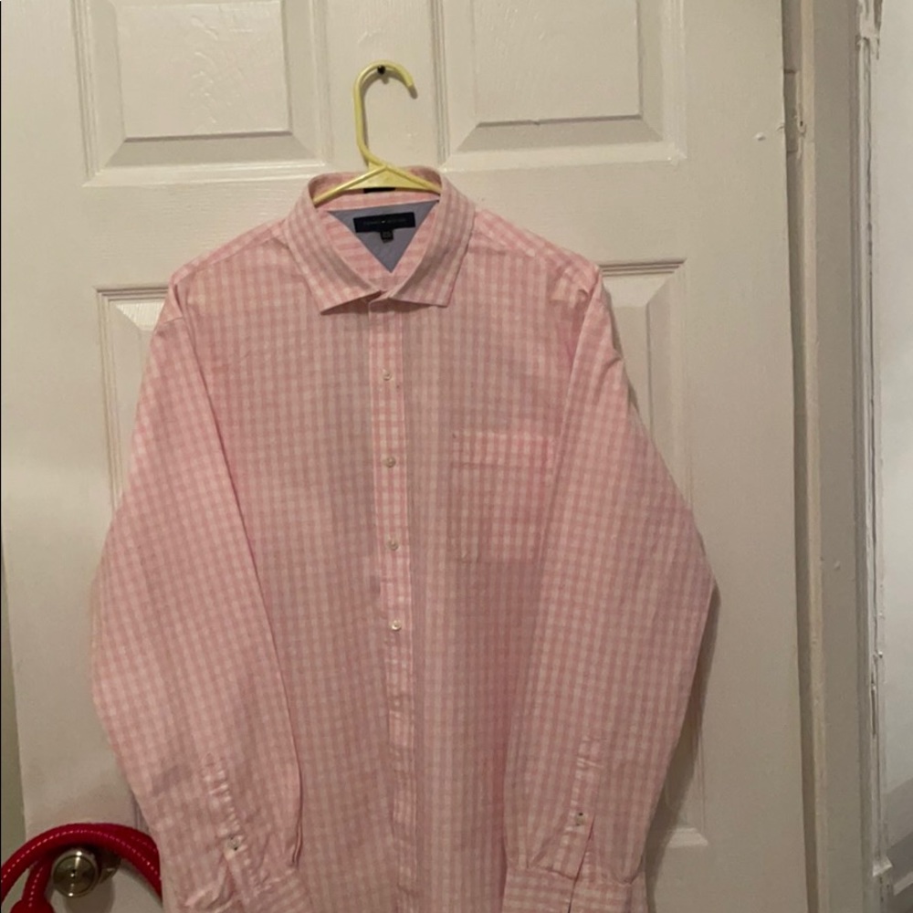 Pink&white Tommy Hilfiger short collar shirt